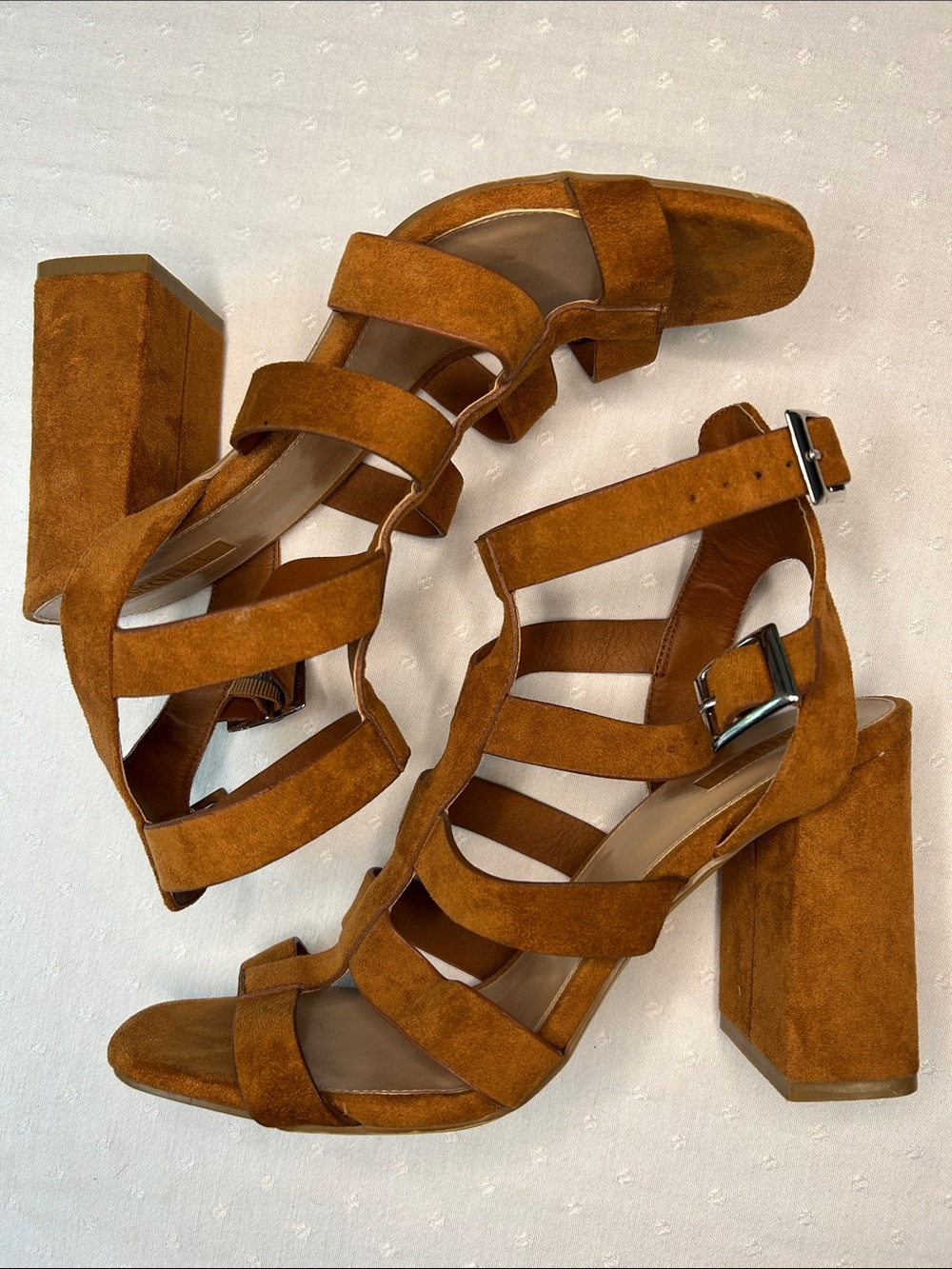 Forever 21 Cognac Suede Strappy Block Heel Sandals